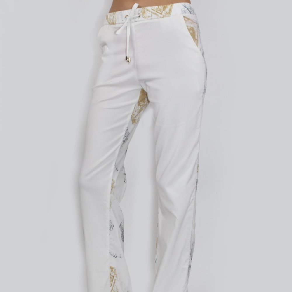 Mixed Fabric Drawstring Pants